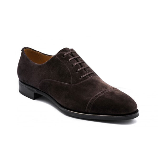 Wolven Handmad Men's Ocean Brown Suede Leather Brogue Lace-up with Black Rubber Sole