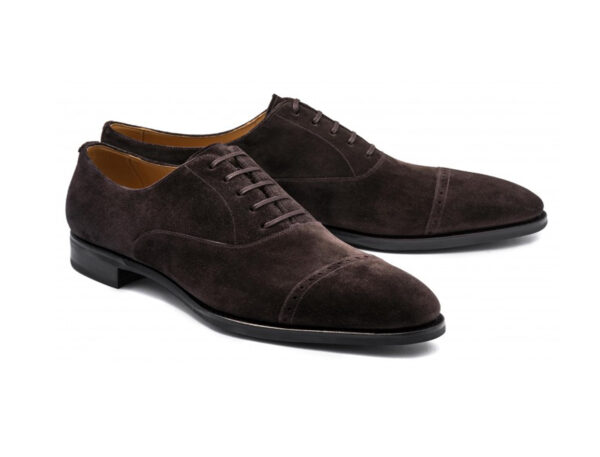 Wolven Handmad Men's Ocean Brown Suede Leather Brogue Lace-up with Black Rubber Sole - Image 3