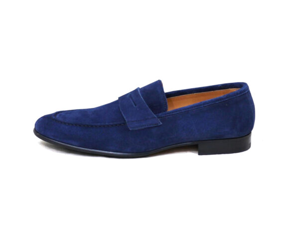 Wolven Handmad Men's Maks Blue Suede Leather Bow Slip-on with Black Rubber Sole - Image 2