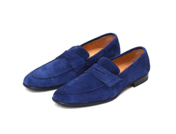Wolven Handmad Men's Maks Blue Suede Leather Bow Slip-on with Black Rubber Sole - Image 3