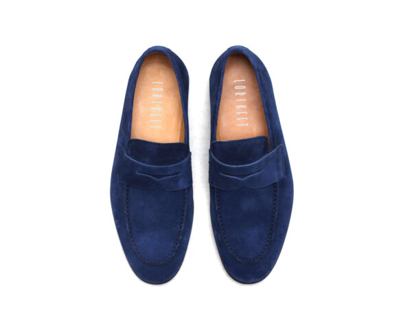 Wolven Handmad Men's Maks Blue Suede Leather Bow Slip-on with Black Rubber Sole - Image 4