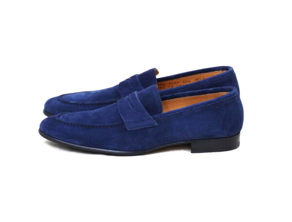 Wolven Handmad Men's Maks Blue Suede Leather Bow Slip-on with Black Rubber Sole - Image 5