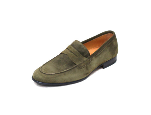 Wolven Handmad Men's Maks Green Suede Leather Bow Slip-on with Black Rubber Sole