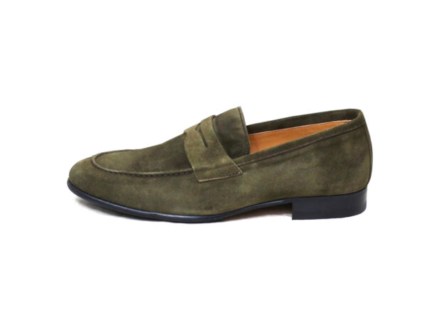 Wolven Handmad Men's Maks Green Suede Leather Bow Slip-on with Black Rubber Sole - Image 2