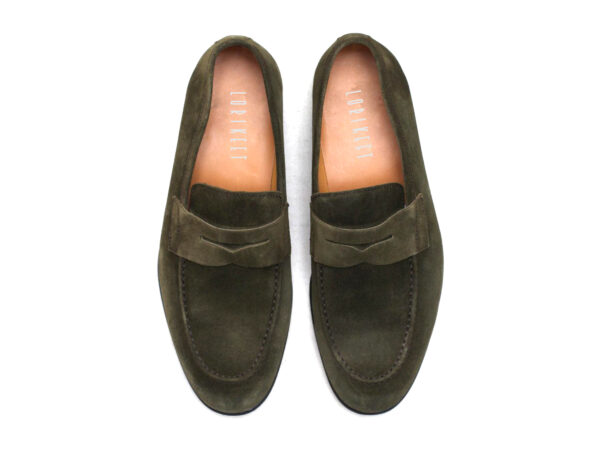 Wolven Handmad Men's Maks Green Suede Leather Bow Slip-on with Black Rubber Sole - Image 4