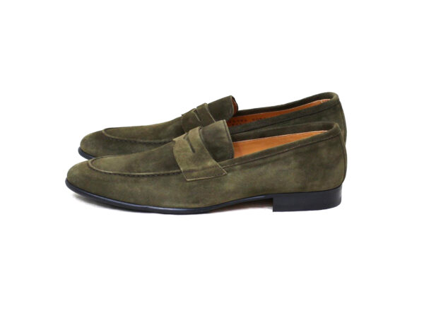Wolven Handmad Men's Maks Green Suede Leather Bow Slip-on with Black Rubber Sole - Image 5