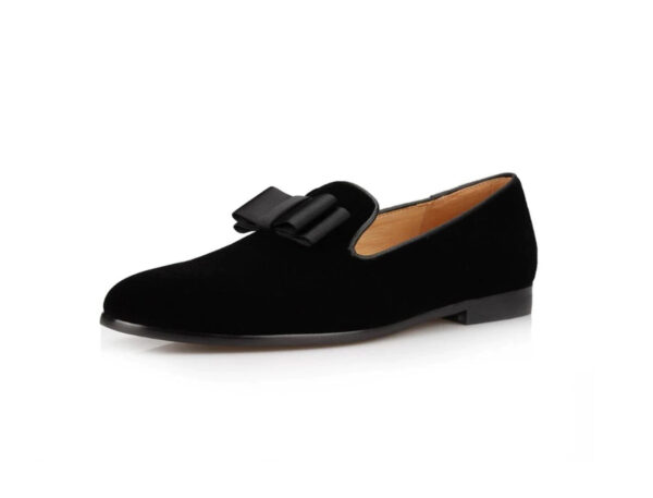 Wolven Handmad Men's Travel Black Suede Leather Bow Slip-on with Black Rubber Sole