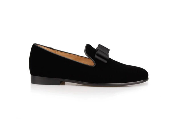 Wolven Handmad Men's Travel Black Suede Leather Bow Slip-on with Black Rubber Sole - Image 2