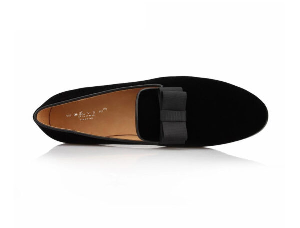 Wolven Handmad Men's Travel Black Suede Leather Bow Slip-on with Black Rubber Sole - Image 3