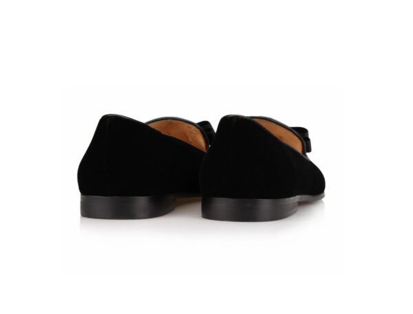 Wolven Handmad Men's Travel Black Suede Leather Bow Slip-on with Black Rubber Sole - Image 4