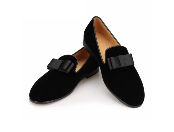 Wolven Handmad Men's Travel Black Suede Leather Bow Slip-on with Black Rubber Sole - Image 5