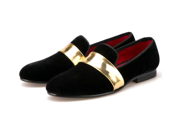 Wolven Handmad Men's Golden Tie Black Suede Leather Slip-on with Black Rubber Sole