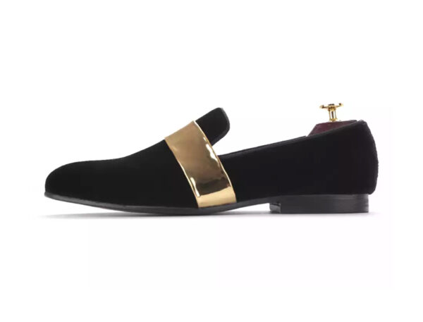 Wolven Handmad Men's Golden Tie Black Suede Leather Slip-on with Black Rubber Sole - Image 2