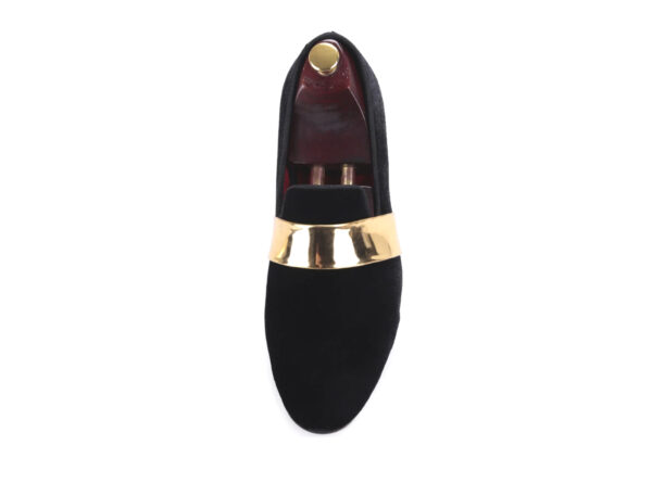 Wolven Handmad Men's Golden Tie Black Suede Leather Slip-on with Black Rubber Sole - Image 3