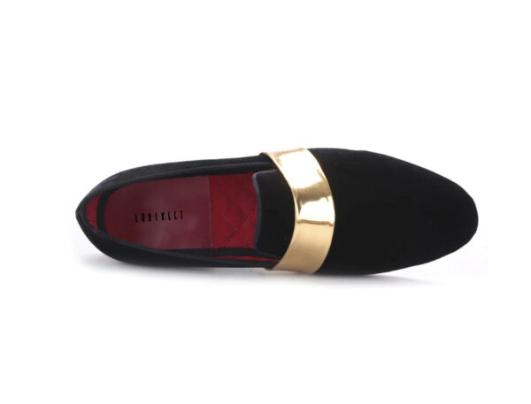 Wolven Handmad Men's Golden Tie Black Suede Leather Slip-on with Black Rubber Sole - Image 4