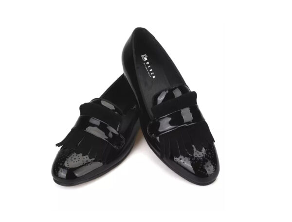 Wolven Handmade Men's Pack Black Patent Leather Frings Slip-on with Black Rubber Sole - Image 3