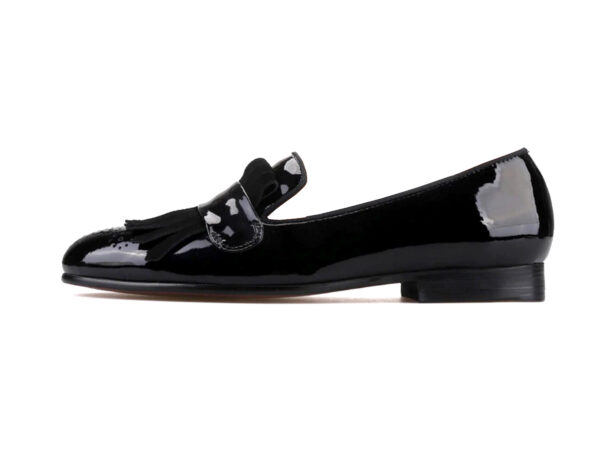 Wolven Handmade Men's Pack Black Patent Leather Frings Slip-on with Black Rubber Sole - Image 4