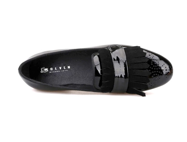 Wolven Handmade Men's Pack Black Patent Leather Frings Slip-on with Black Rubber Sole - Image 5