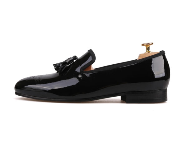 Wolven Handmad Men's Gies Black Patent Leather Tassel Slip-on with Black Rubber Sole - Image 2