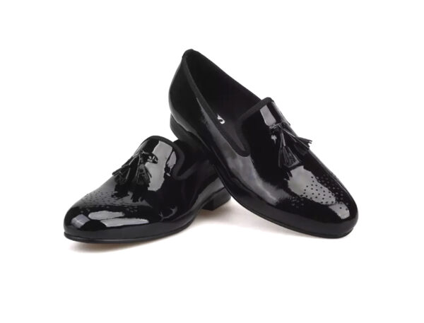 Wolven Handmad Men's Gies Black Patent Leather Tassel Slip-on with Black Rubber Sole - Image 3