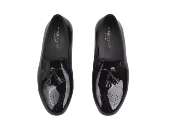 Wolven Handmad Men's Gies Black Patent Leather Tassel Slip-on with Black Rubber Sole - Image 4