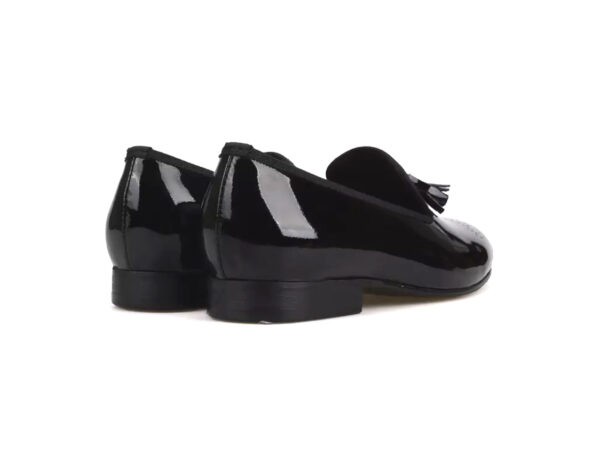Wolven Handmad Men's Gies Black Patent Leather Tassel Slip-on with Black Rubber Sole - Image 5