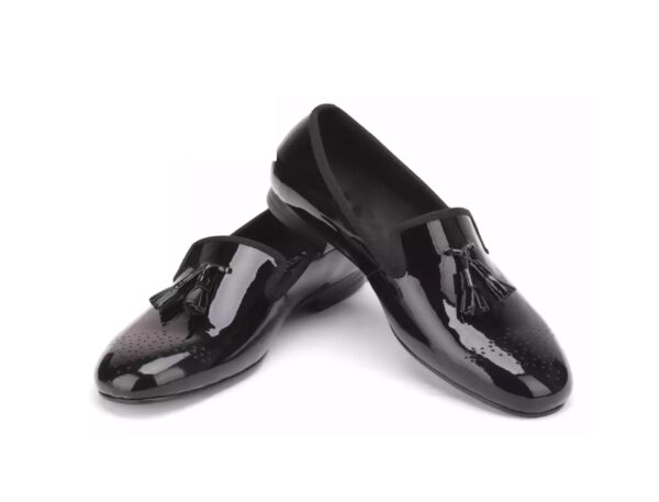 Wolven Handmad Men's Gies Black Patent Leather Tassel Slip-on with Black Rubber Sole - Image 6