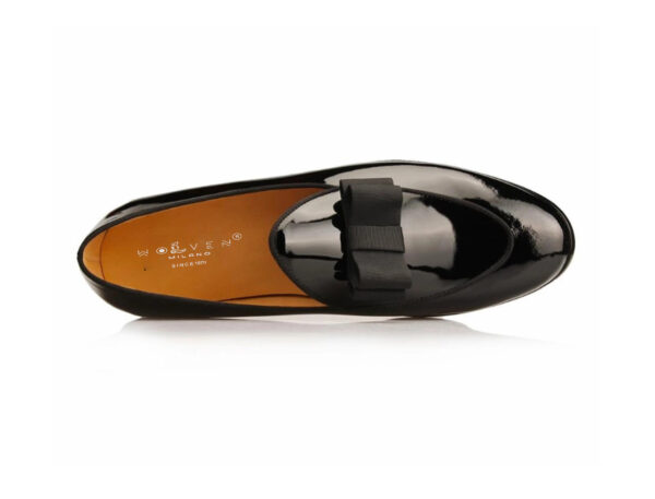 Wolven Handmad Men's Newst Black Patent Leather Bow Slip-on with Black Rubber Sole - Image 5