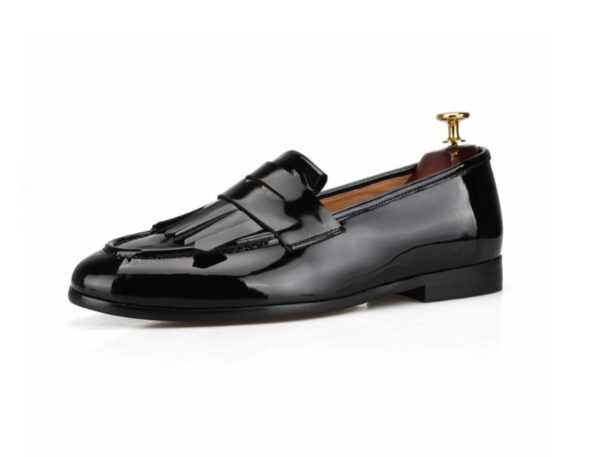 Wolven Handmade Men's Feel Black Patent Leather Bow Slip-on with Black Rubber Sole (Copy)