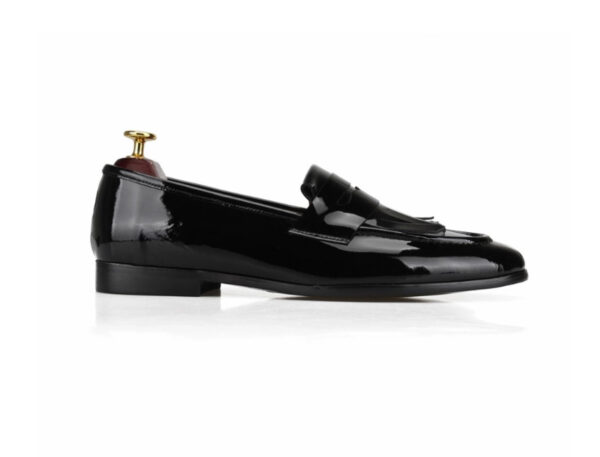 Wolven Handmade Men's Feel Black Patent Leather Bow Slip-on with Black Rubber Sole (Copy) - Image 4