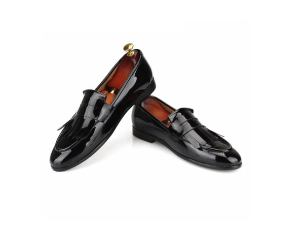 Wolven Handmade Men's Feel Black Patent Leather Bow Slip-on with Black Rubber Sole (Copy) - Image 6