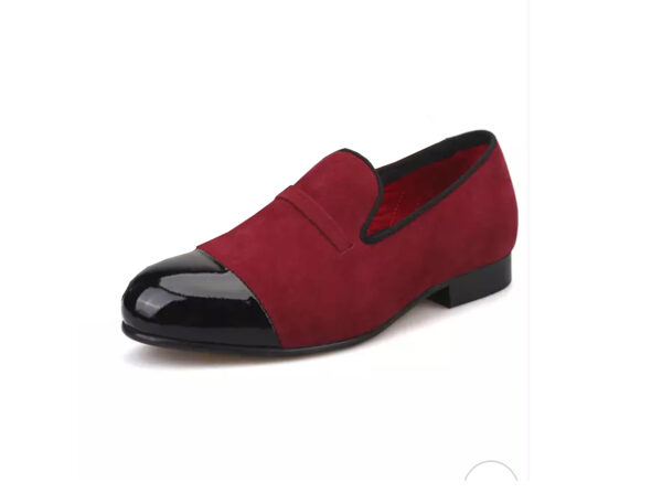 Wolven Handmade Men's Radey Red & Black Suede Leather Tie Slip-on with Black Rubber Sole