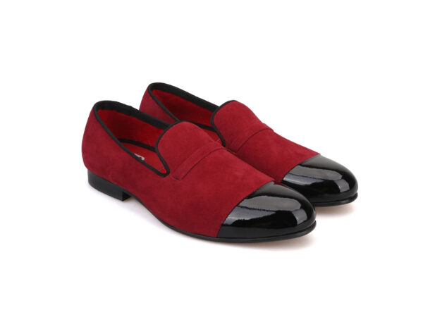 Wolven Handmade Men's Radey Red & Black Suede Leather Tie Slip-on with Black Rubber Sole - Image 3