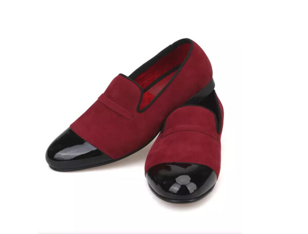 Wolven Handmade Men's Radey Red & Black Suede Leather Tie Slip-on with Black Rubber Sole - Image 4