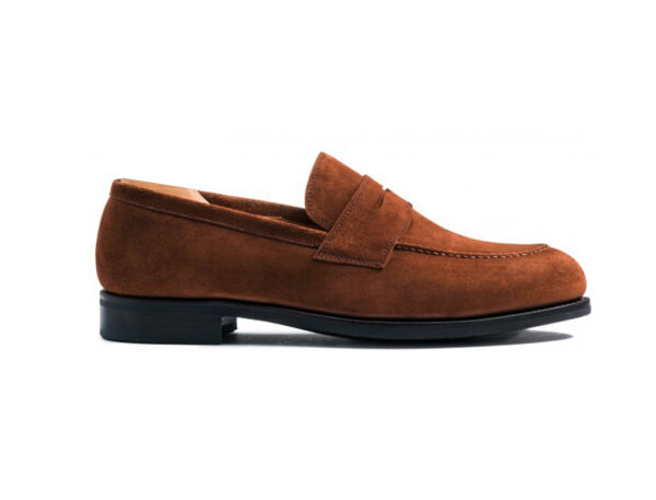 Wolven Handmade Men's Bow Tan Penny Loafers - Image 2