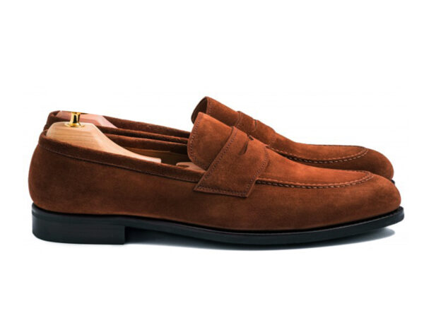 Wolven Handmade Men's Bow Tan Penny Loafers - Image 3