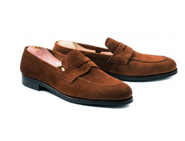Wolven Handmade Men's Bow Tan Penny Loafers - Image 4