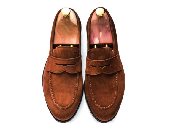 Wolven Handmade Men's Bow Tan Penny Loafers - Image 5