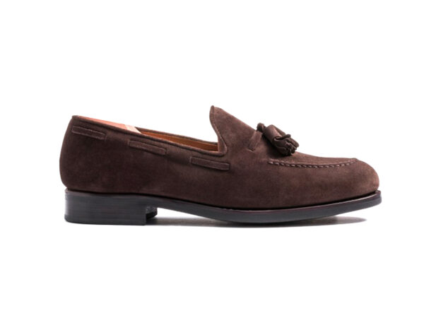 Wolven Handmade Men's Polo Brown Suede Leather Tassel Loafers with Black Rubber Sole - Image 2