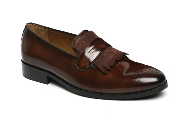 Wolven Handcrafted Men's Nolan Tan Brushoff Leather Loafers with Rubber Sole