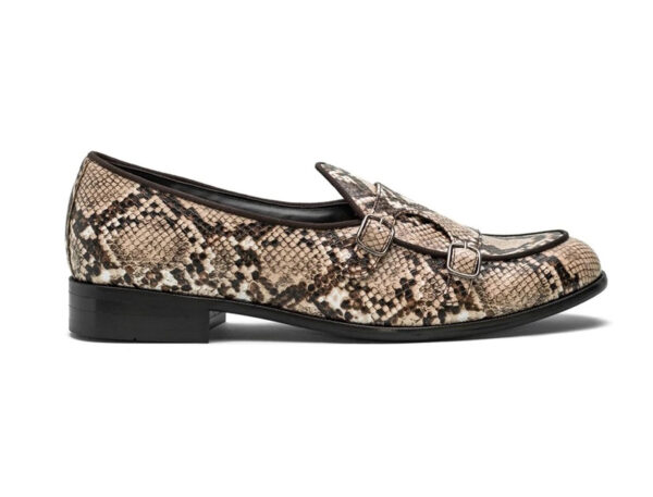 Wolven Handcrafted Men's Ostia Snake Print Leather Monk Slip-on with Rubber Sole - Image 3