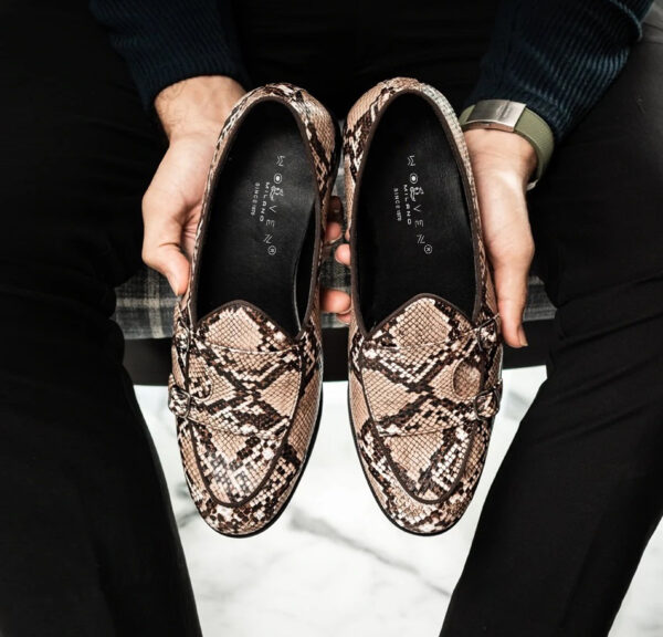 Wolven Handcrafted Men's Ostia Snake Print Leather Monk Slip-on with Rubber Sole - Image 5