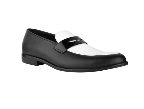 Wolven Handcrafted Men's Monza Black & White Wedding tie Loafers with Rubber Sole