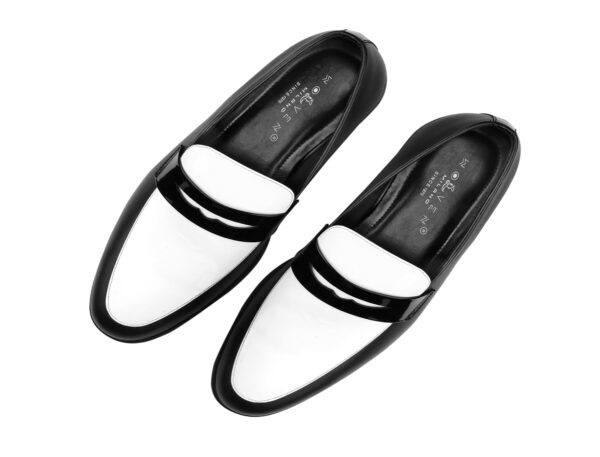 Wolven Handcrafted Men's Monza Black & White Wedding tie Loafers with Rubber Sole - Image 2