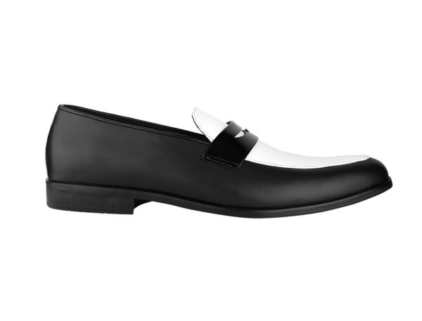 Wolven Handcrafted Men's Monza Black & White Wedding tie Loafers with Rubber Sole - Image 3