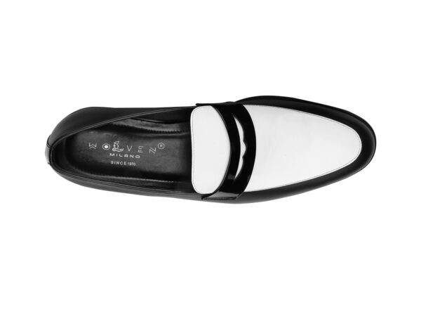 Wolven Handcrafted Men's Monza Black & White Wedding tie Loafers with Rubber Sole - Image 5