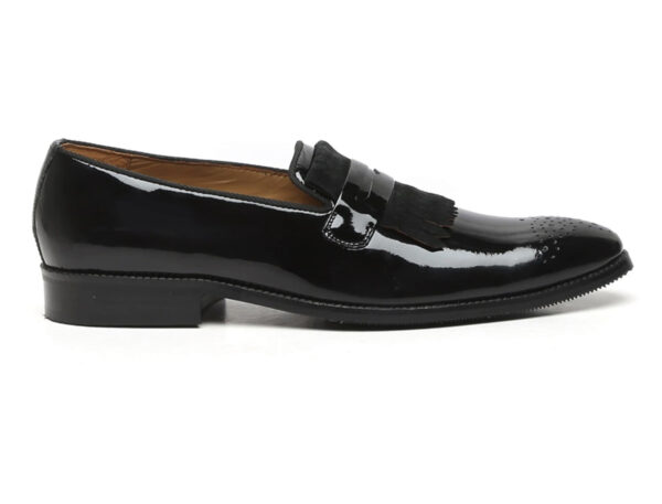 Wolven Handcrafted Men's Tropea Black Patent frings Loafers Slip-on with Rubber Sole - Image 3