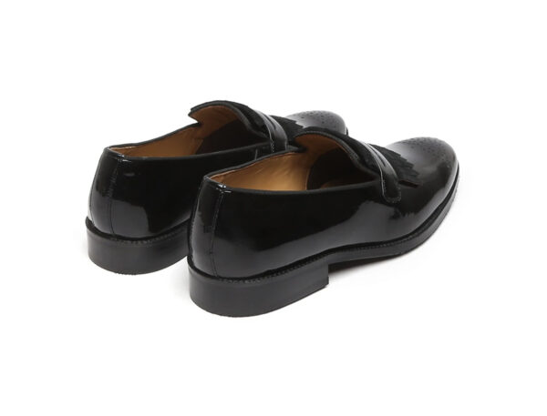 Wolven Handcrafted Men's Tropea Black Patent frings Loafers Slip-on with Rubber Sole - Image 4