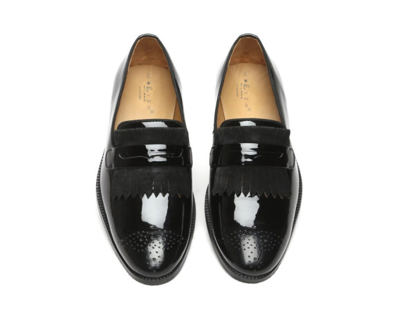 Wolven Handcrafted Men's Tropea Black Patent frings Loafers Slip-on with Rubber Sole - Image 5