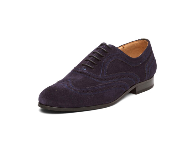 Wolven Handcrafted Men's Amalfi Suede Navy Blue Brogue lace-up with Rubber Sole